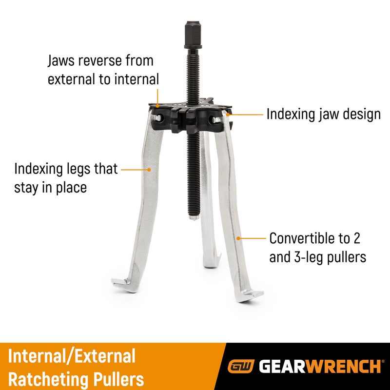 GEARWRENCH 2 or 3 Jaw Internal/External Ratcheting Puller Set, 2 and 5 Ton - 3627 - Image 2